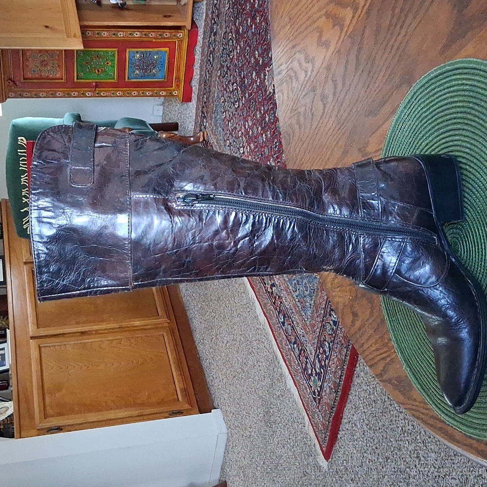 Born Chocolate Brown Leather Knee High Riding Moto Style Boots Size 5 - Picture 6 of 14